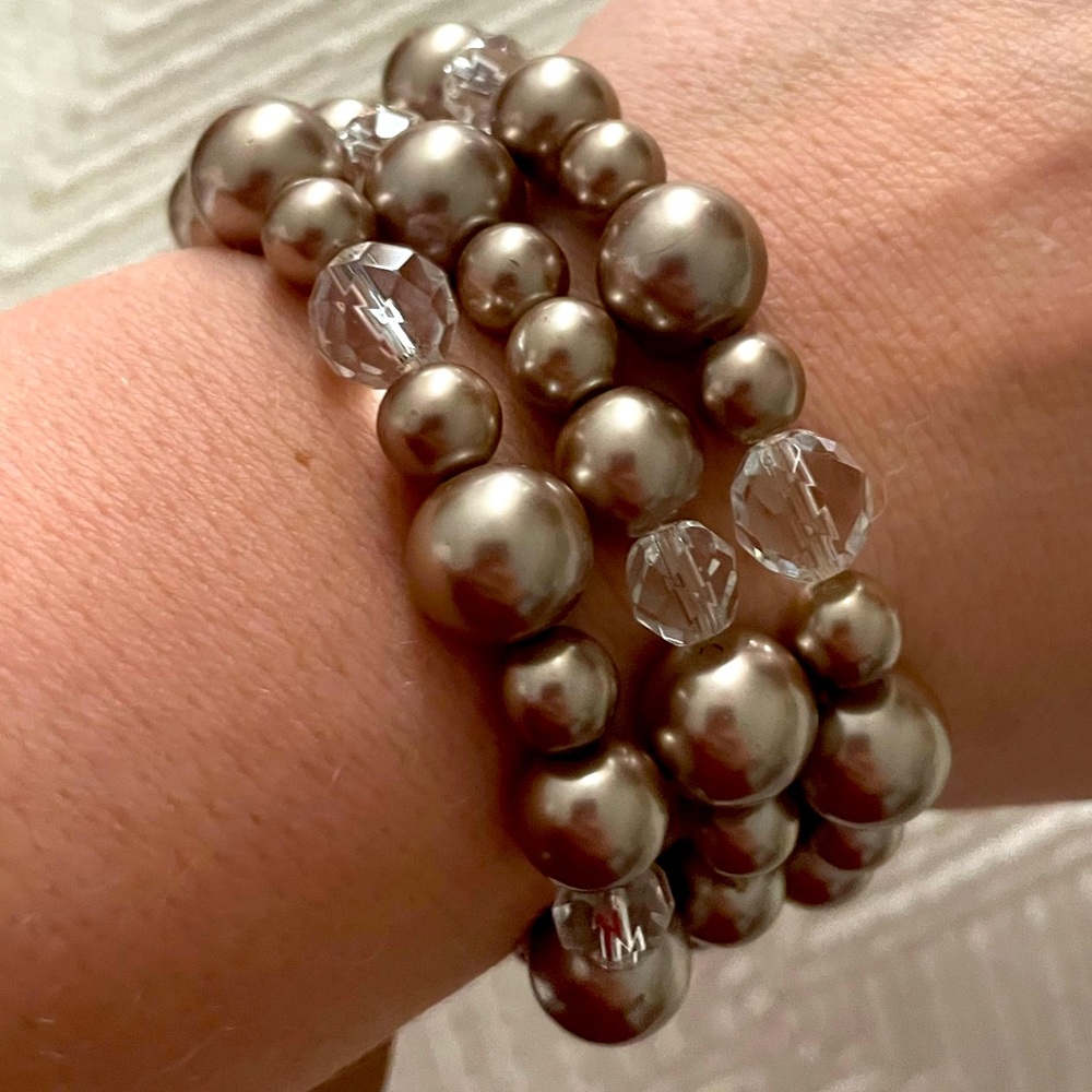 Set of 3 Rose and clear beaded bracelets